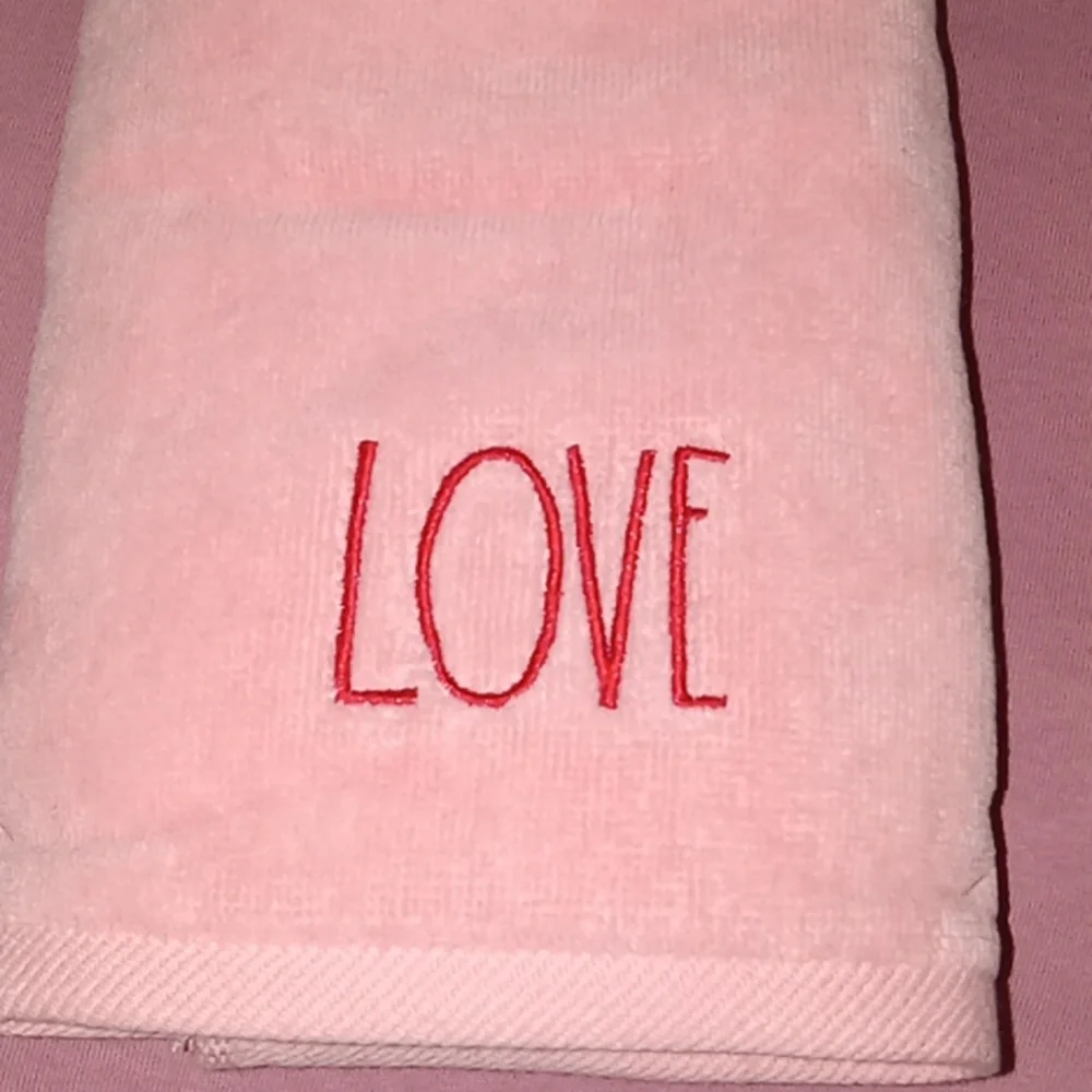 Rae Dunn Pink Towel with Love Embroidery